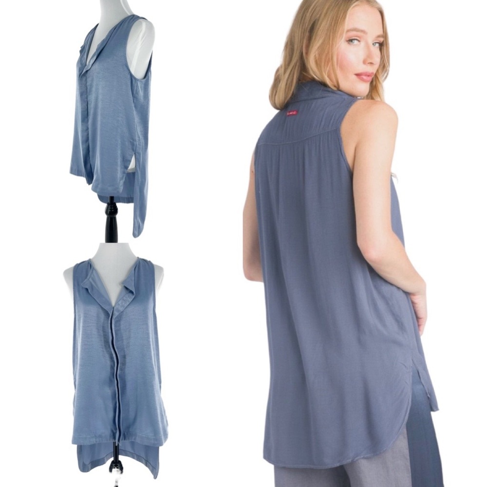 Ro & De Anthropologie Blue Chambray Tailed Sleeveless High Low Shirt Top Med